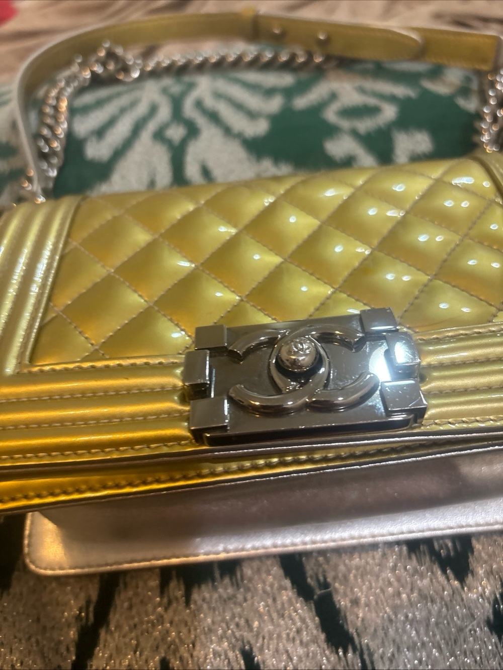 CHANEL Metallic Gold Quilted Shoulder Bag